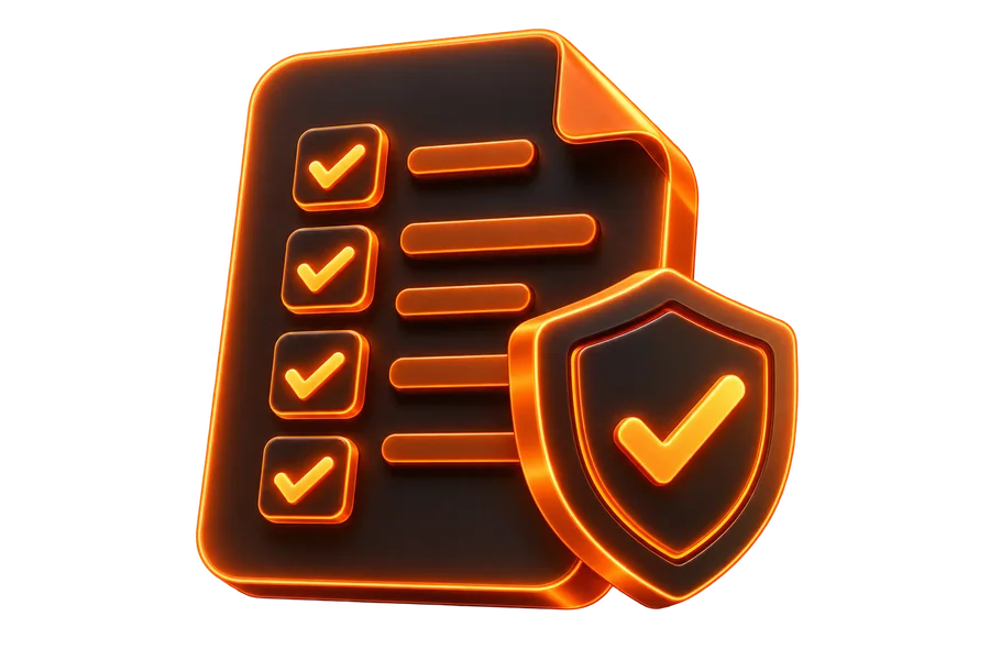 Checklist com selo de aprovação, representando os critérios de governança